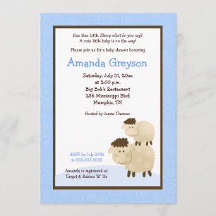 Cute Baa Baa Sheep 5x7 Baby shower Invitation Bleu