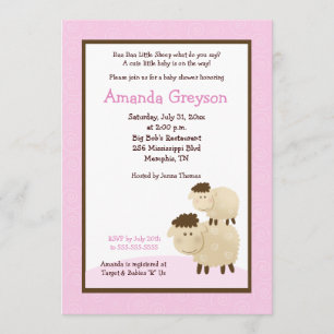 Cute Baa Baa Sheep 5x7 Baby shower Invitation rose