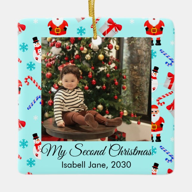 Cute Baby 2nd Christmas Photo Ornament (Front)