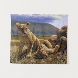 Cute Baby African Lion Cubs Tapestry