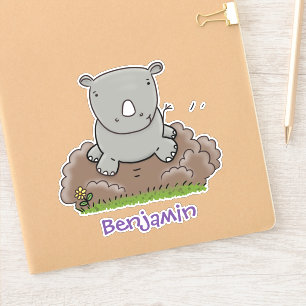 Cute baby African rhino cartoon illustration