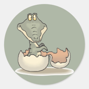 Cute Baby Alligator Cartoon Hatching from Eggshell Classic Round Sticker