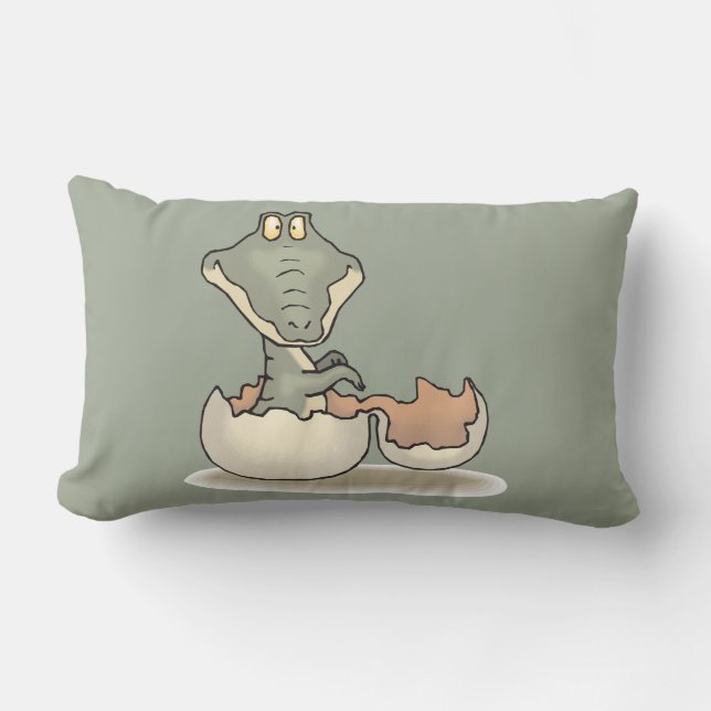 Cute Baby Alligator Cartoon Hatching from Eggshell Lumbar Pillow (Front)