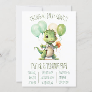 Cute Baby Alligator with Balloons Birthday Party Invitation