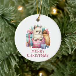 Cute Baby Alpaca Christmas Ceramic Ornament