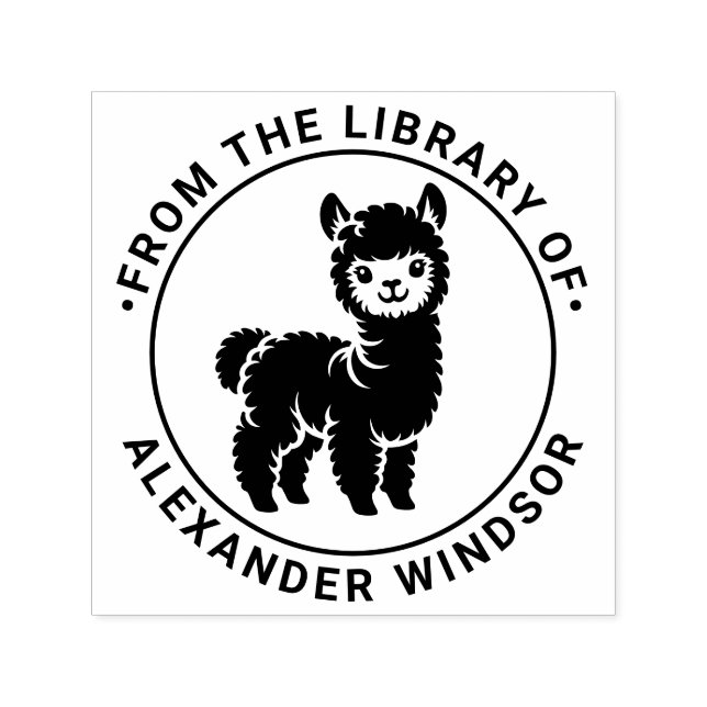 Cute Baby Alpaca Standing #1 Library Book Name Self-inking Stamp (Design)
