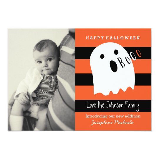 Cute Baby and Ghost Halloween Photo Invitation