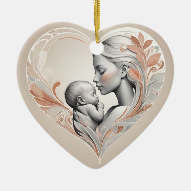  cute baby and mom  ceramic ornament (Front)