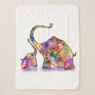 Cute Baby and Mom Elephant Baby Sherpa Blanket
