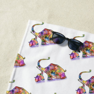 Cute Baby and Mom Elephants Beach Towel