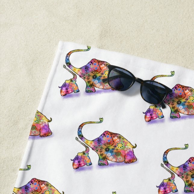 Cute Baby and Mom Elephants Beach Towel (In Situ)