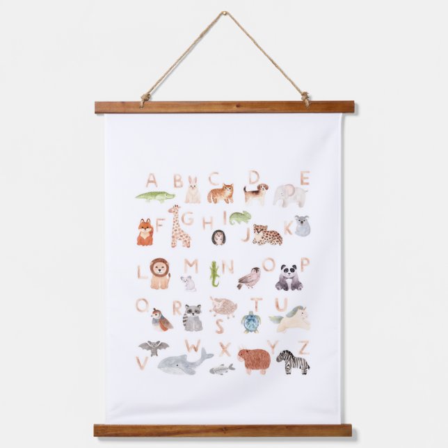 Cute Baby Animal Alphabet Hanging Tapestry (Front)