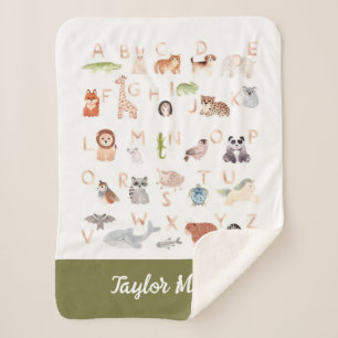 Cute Baby Animal Alphabet Sherpa Blanket