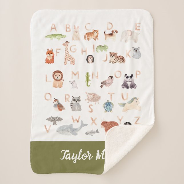Cute Baby Animal Alphabet Sherpa Blanket (Front)