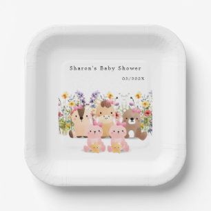 Cute Baby Animals and Wildflower   Baby Shower Paper Plate