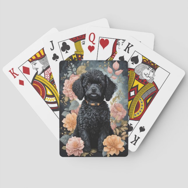 Cute Baby Animals | Cute Black Poodle Puppy Playing Cards (Back)
