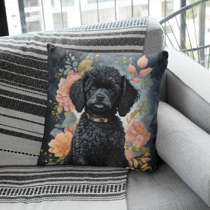 Cute Baby Animals   Cute Black Poodle Puppy Throw Pillow