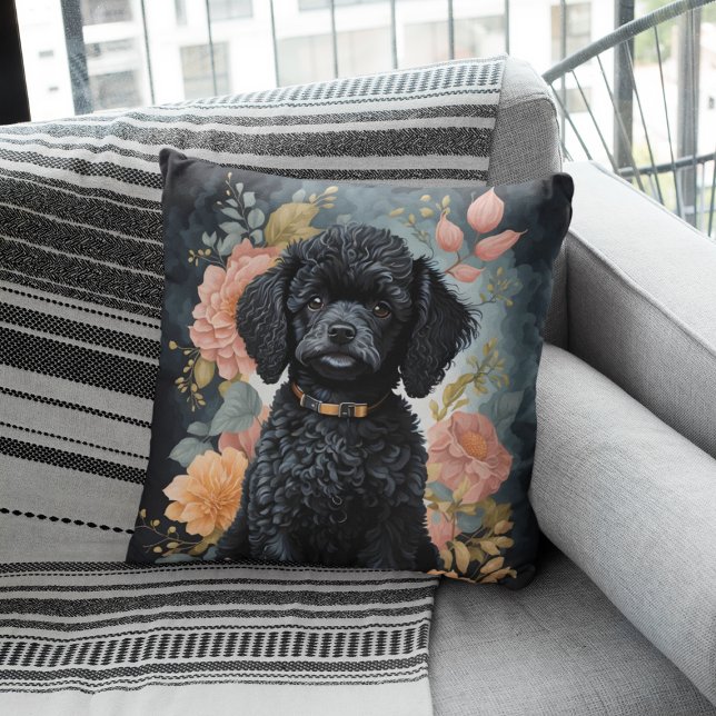 Cute Baby Animals | Cute Black Poodle Puppy Throw Pillow (Creator Uploaded)