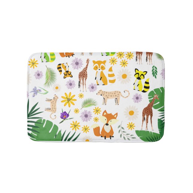 Cute baby animals Giraffe l Safari pattern white   Bath Mat (Front)