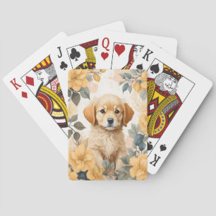 Cute Baby Animals Golden Retriever Puppy Playing Cards