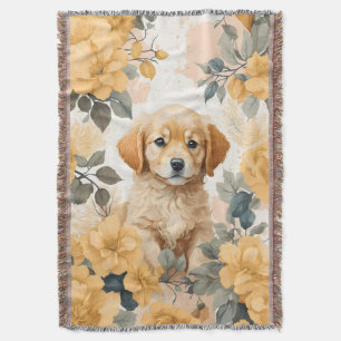Cute Baby Animals Golden Retriever Puppy Throw Blanket