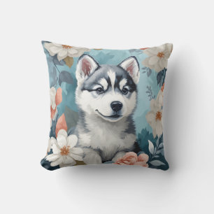 Cute Baby Animals   Husky Puppy  Throw Pillow
