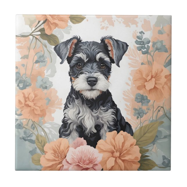 Cute Baby Animals - Miniature Schnauzer Tile (Front)