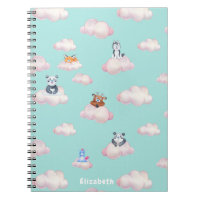 Cute baby animals on clouds monogram