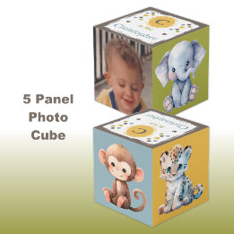Cute baby animals photo name for nursery green cube