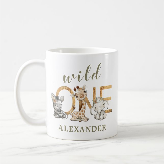 Cute Baby Animals Wild One Safari Birthday Coffee Mug (Left)