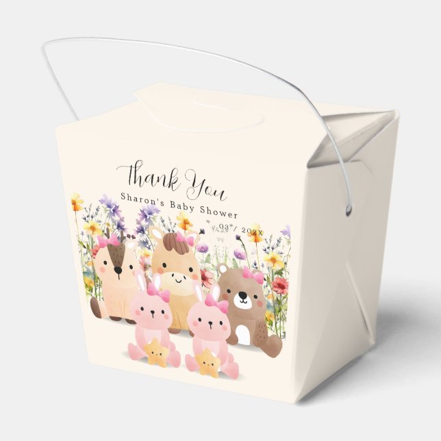 Cute Baby Animals & Wildflowers Baby Shower  Favor Box (Back Side)