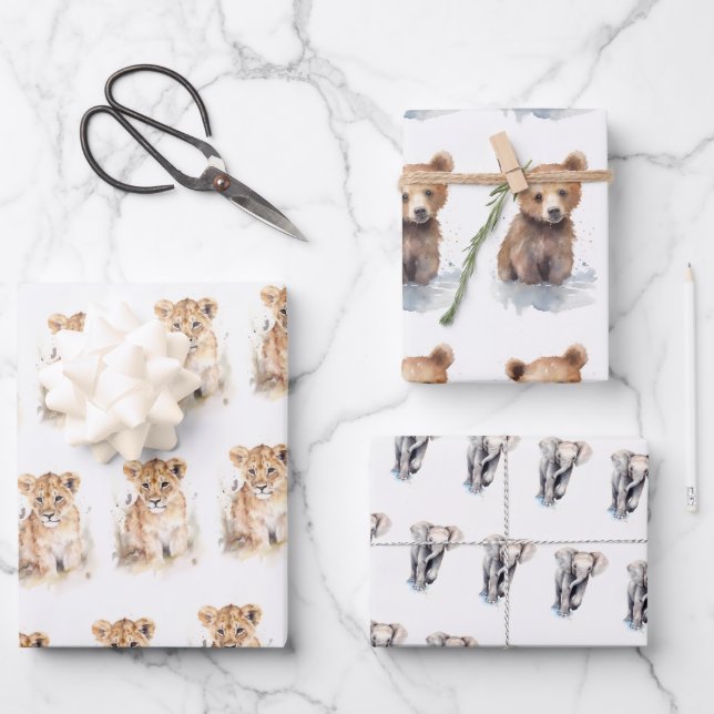Cute Baby Animals Wrapping Paper Sheet (Front)