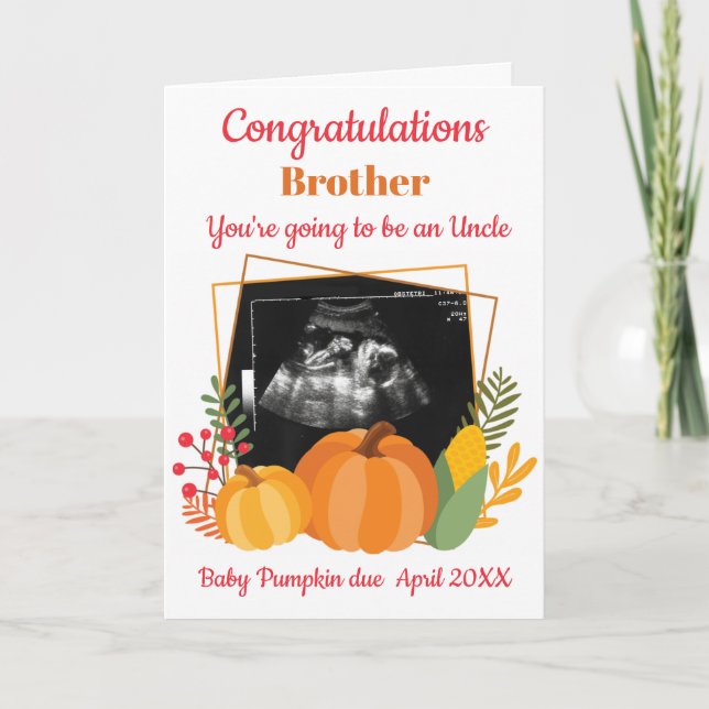 Cute Baby Announcement Scan Pumpkin Uncle (Front)