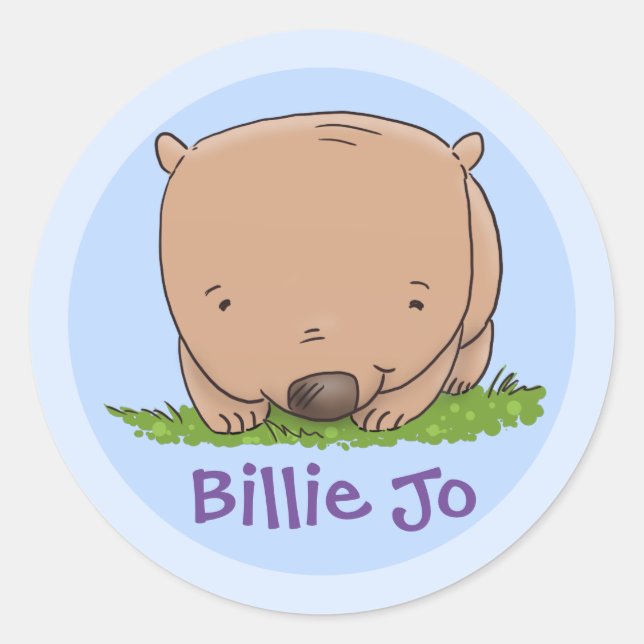 Cute baby Australian wombat cartoon illustration Classic Round Sticker (Front)