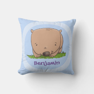 Cute baby Australian wombat cartoon illustration Throw Pillow