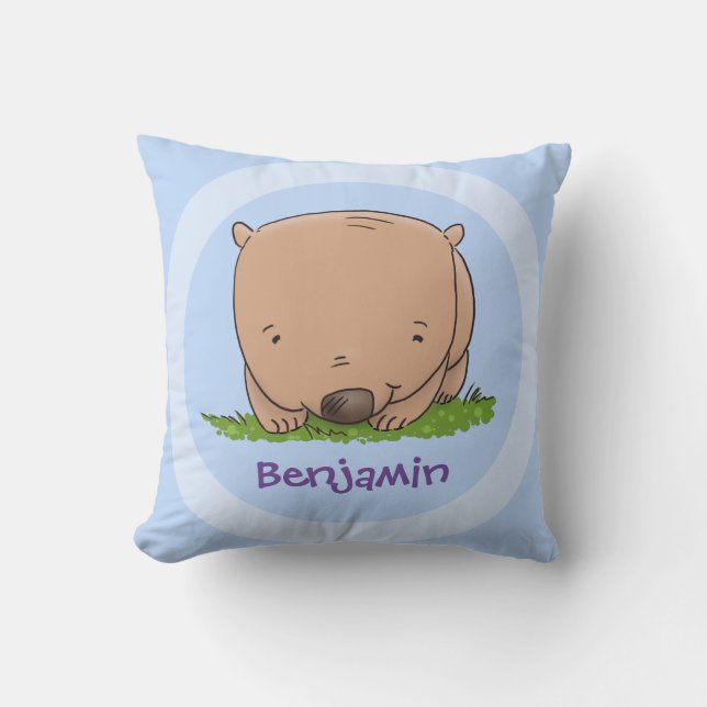 Cute baby Australian wombat cartoon illustration Throw Pillow (Front)