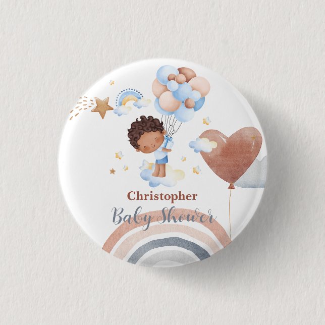 Cute baby Balloon African american kid baby shower 1 Inch Round Button (Front)