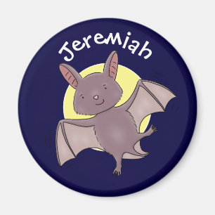 Cute baby bat flying at night cartoon illustration magnet
