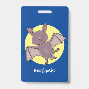 Cute baby bat flying cartoon illustration badge