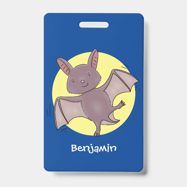 Cute baby bat flying cartoon illustration badge (Front)