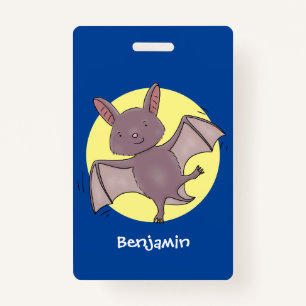 Cute baby bat flying cartoon illustration badge