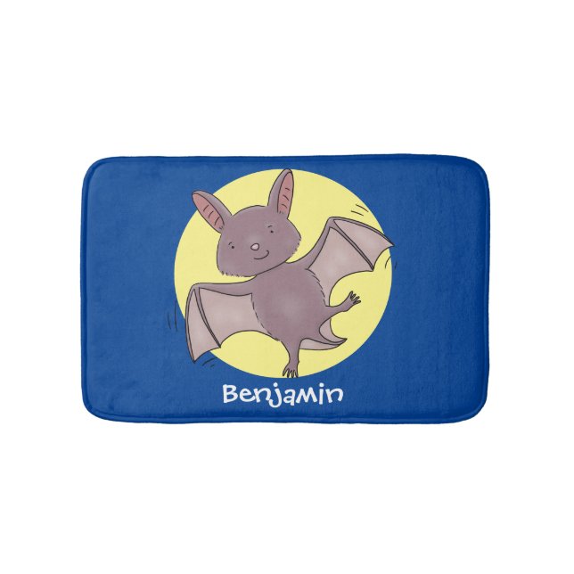 Cute baby bat flying cartoon illustration bath mat (Front)