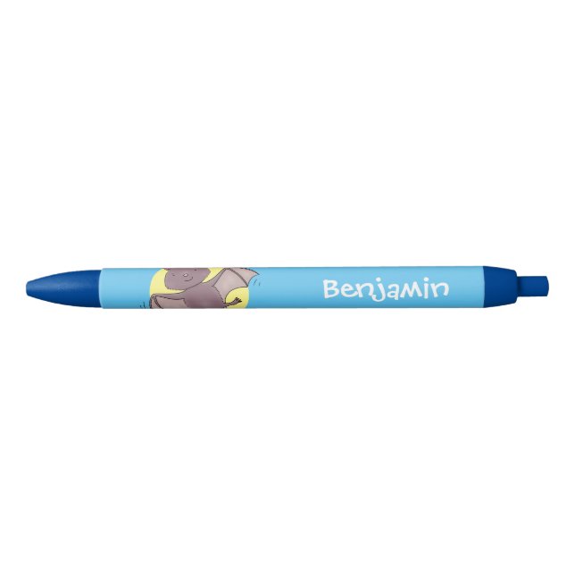 Cute baby bat flying cartoon illustration black ink pen (Front)