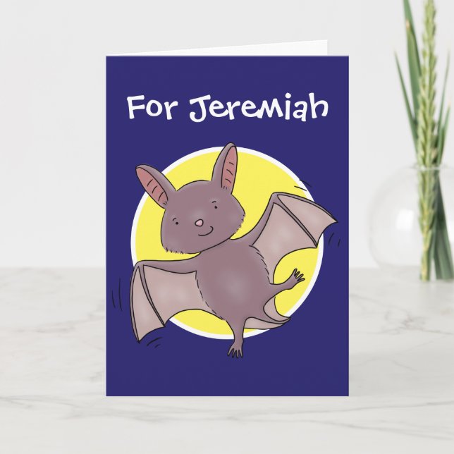 Cute baby bat flying cartoon illustration card (Front)