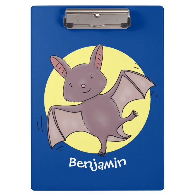 Cute baby bat flying cartoon illustration clipboard (Front)