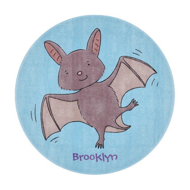 Cute baby bat flying cartoon illustration cutting board (Front)