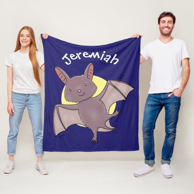 Cute baby bat flying cartoon illustration fleece blanket (In Situ)