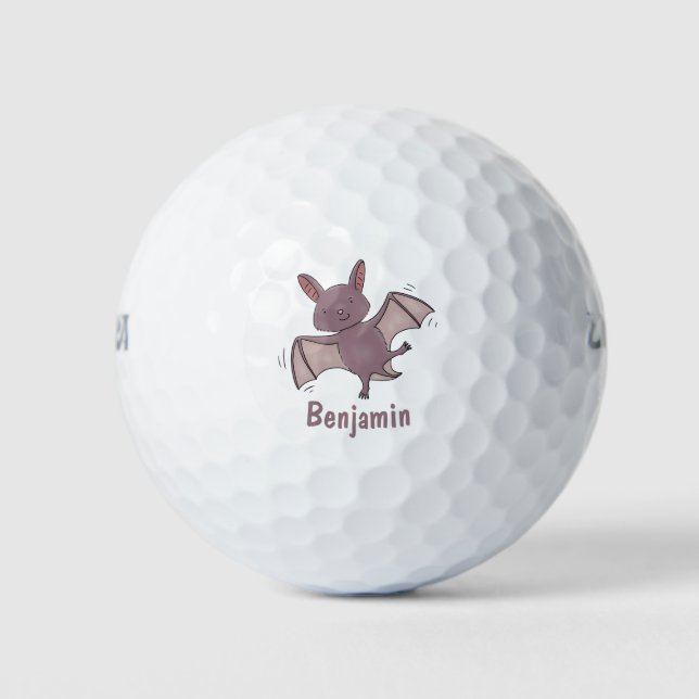 Cute baby bat flying cartoon illustration golf balls (Front)