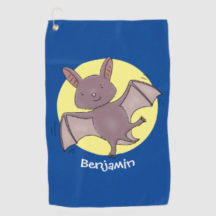 Cute baby bat flying cartoon illustration golf towel