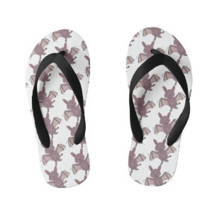 Cute baby bat flying cartoon illustration kid's flip flops
